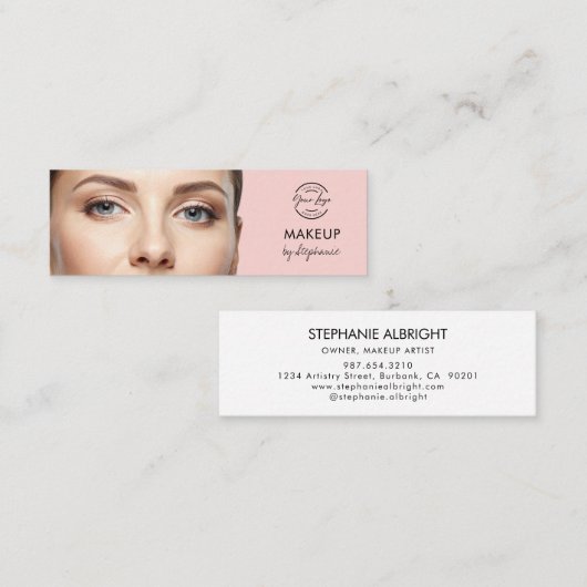 Blush Pink Black Script Photo Makeup スキニー名刺 (正面/裏面)