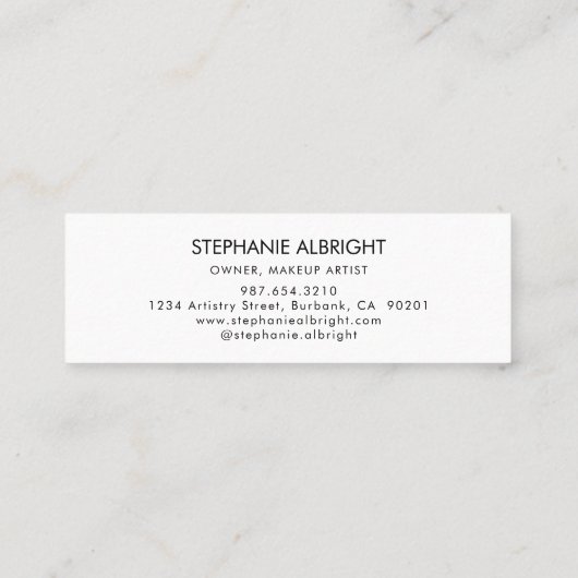 Blush Pink Black Script Photo Makeup スキニー名刺 (裏面)