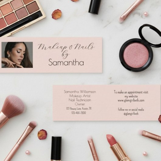 Blush Pink Black Script Photo Makeup スキニー名刺