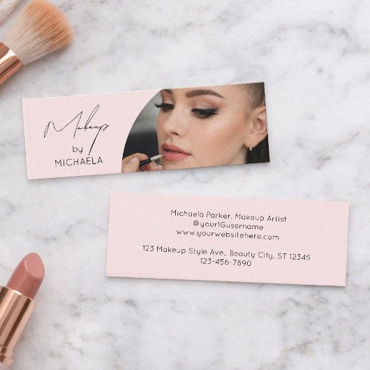 Blush Pink Black Script Photo Makeup スキニー名刺