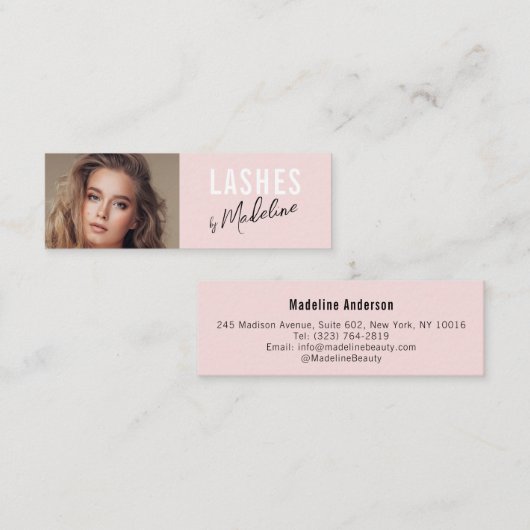 Blush Pink Black Script Photo Makeup スキニー名刺 (正面/裏面)