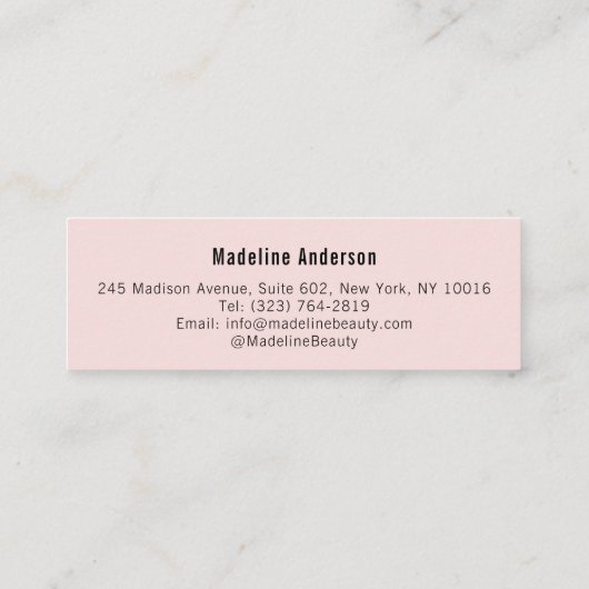 Blush Pink Black Script Photo Makeup スキニー名刺 (裏面)