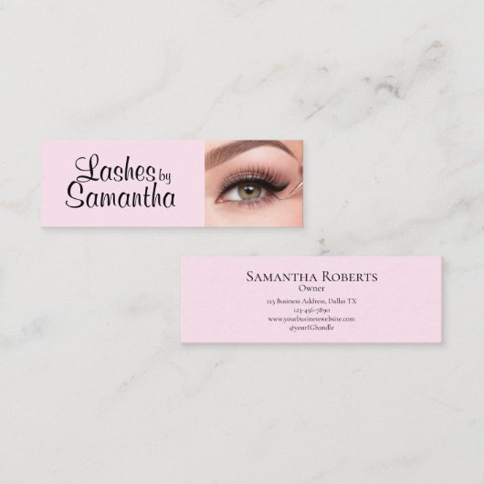 Blush Pink Black Script Photo Makeup スキニー名刺 (正面/裏面)