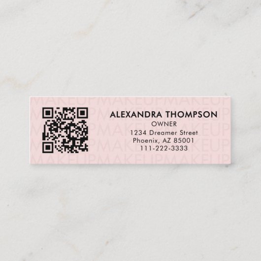 Blush Pink Black Script Photo Makeup  スキニー名刺 (裏面)