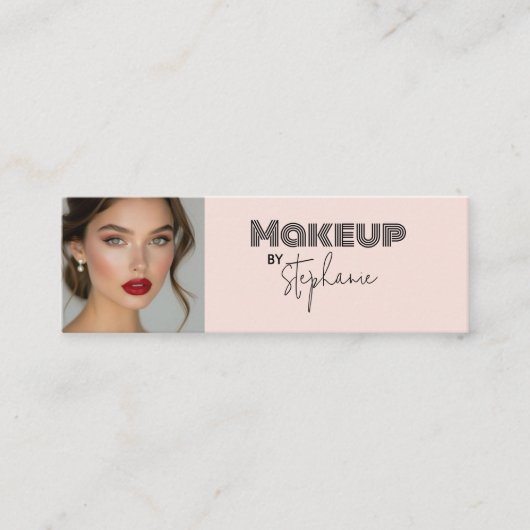 Blush Pink Black Script Photo Makeup スキニー名刺 (正面)