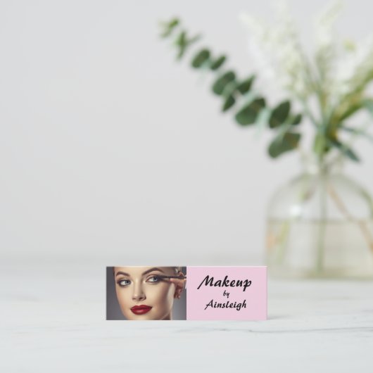 Blush Pink Black Script Photo Makeup スキニー名刺 (スタンド正面)