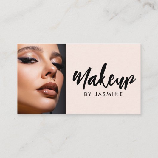 Blush Pink Black Script Photo Makeup 名刺 (正面)