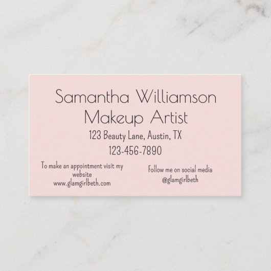 Blush Pink Black Script Photo Makeup 名刺 (裏面)