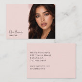 Blush Pink Black Script Photo Makeup 名刺 (正面/裏面)