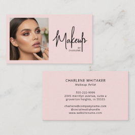 Blush Pink Black Script Photo Makeup 名刺