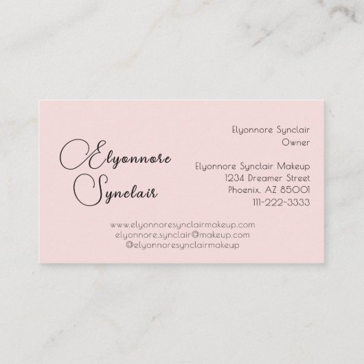 Blush Pink Black Script Photo Makeup  名刺 (裏面)