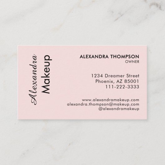 Blush Pink Black Script Photo Makeup 名刺 (裏面)