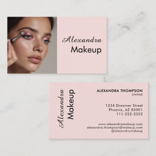 Blush Pink Black Script Photo Makeup  名刺 (正面/裏面)