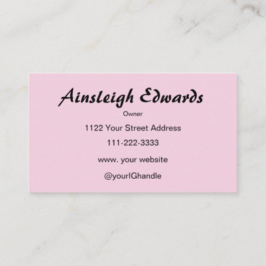 Blush Pink Black Script Photo Makeup 名刺 (裏面)