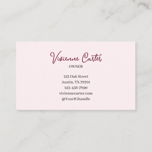 Blush Pink Black Script Photo Makeup 名刺 (裏面)