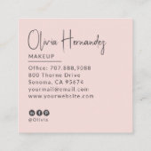Blush Pink Black Script Photo Makeup Artist スクエア名刺 (裏面)