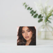 Blush Pink Black Script Photo Makeup Artist スクエア名刺 (スタンド正面)