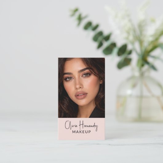 Blush Pink Black Script Photo Makeup Artist 名刺 (スタンド正面)