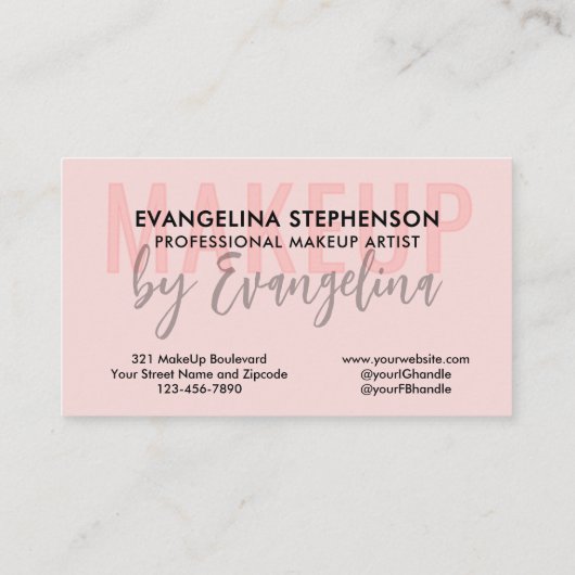 Blush Pink Black Script Photo Makeup Artist 名刺 (裏面)