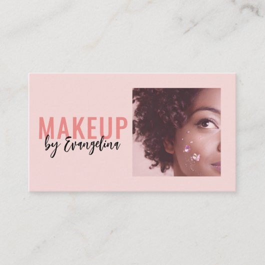 Blush Pink Black Script Photo Makeup Artist 名刺 (正面)