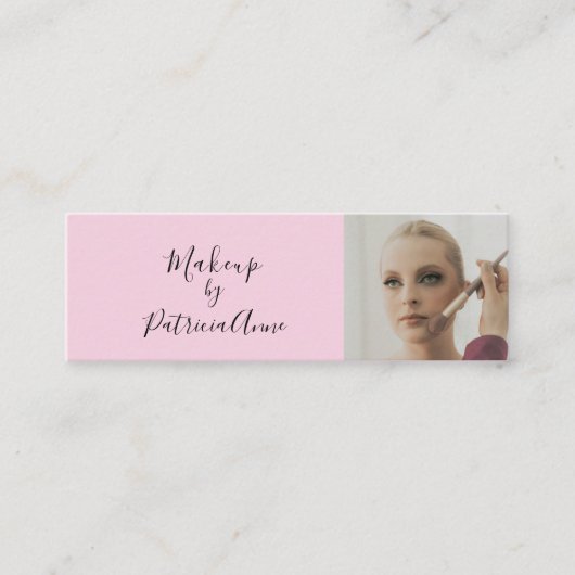 Blush Pink Black Script Photo Makeup Business Card スキニー名刺 (正面)