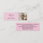 Blush Pink Black Script Photo Makeup Business Card スキニー名刺 (正面/裏面)