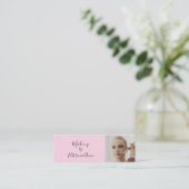 Blush Pink Black Script Photo Makeup Business Card スキニー名刺 (スタンド正面)