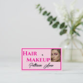Blush Pink Black Script Photo Makeup Business Card 名刺 (スタンド正面)