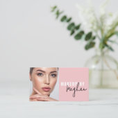 Blush Pink Black Script Photo Makeup Business Card 名刺 (スタンド正面)