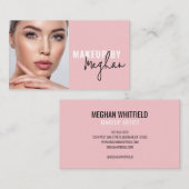 Blush Pink Black Script Photo Makeup Business Card 名刺 (正面/裏面)