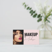 Blush Pink Black Script Photo Makeup Business Card 名刺 (スタンド正面)