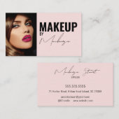 Blush Pink Black Script Photo Makeup Business Card 名刺 (正面/裏面)
