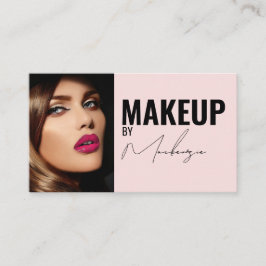 Blush Pink Black Script Photo Makeup Business Card 名刺
