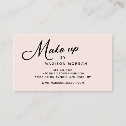 Blush Pink Black Script Photo Makeup Business Card 名刺 (裏面)