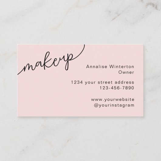 Blush Pink Black Script Photo Makeup Business Card 名刺 (裏面)