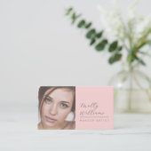 Blush Pink Black Script Photo Makeup Business Card 名刺 (スタンド正面)