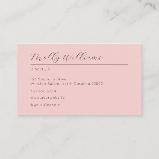 Blush Pink Black Script Photo Makeup Business Card 名刺 (裏面)