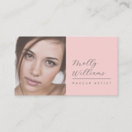 Blush Pink Black Script Photo Makeup Business Card 名刺