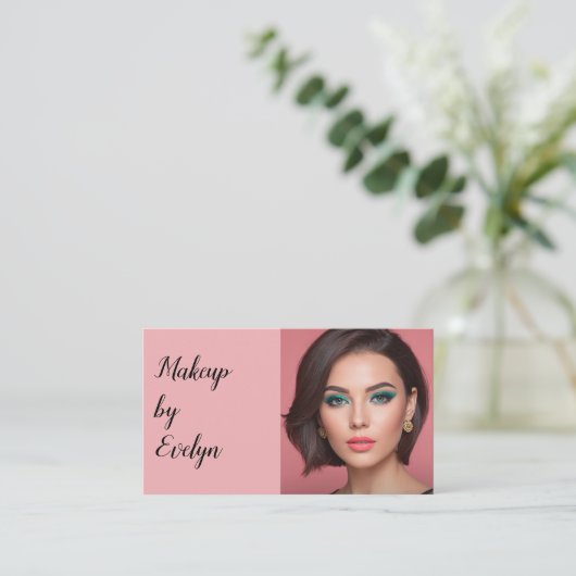 Blush Pink Black Script Photo Makeup Business Card 名刺 (スタンド正面)