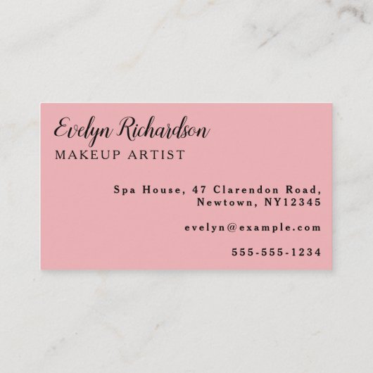 Blush Pink Black Script Photo Makeup Business Card 名刺 (裏面)