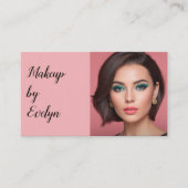 Blush Pink Black Script Photo Makeup Business Card 名刺 (正面)