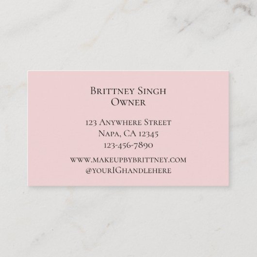 Blush Pink Black Script Photo Makeup Business Card 名刺 (裏面)