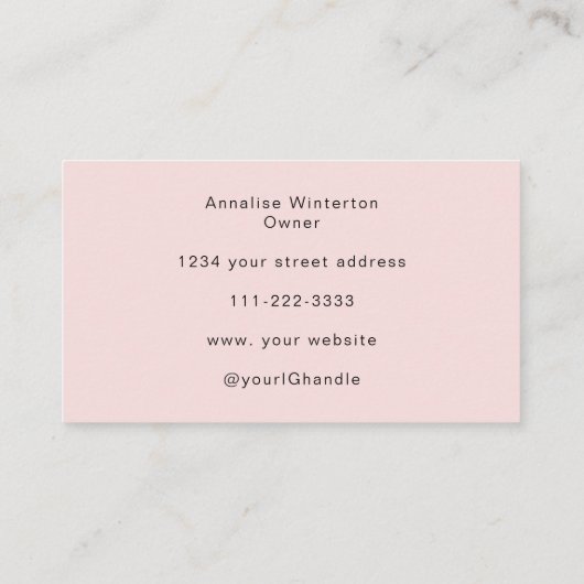 Blush Pink Black Script Photo Makeup Business Card 名刺 (裏面)