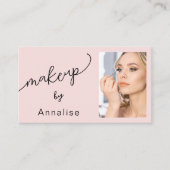 Blush Pink Black Script Photo Makeup Business Card 名刺 (正面)