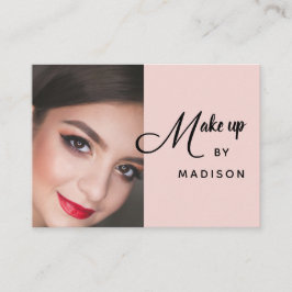 Blush Pink Black Script Photo Makeup Business Card 名刺