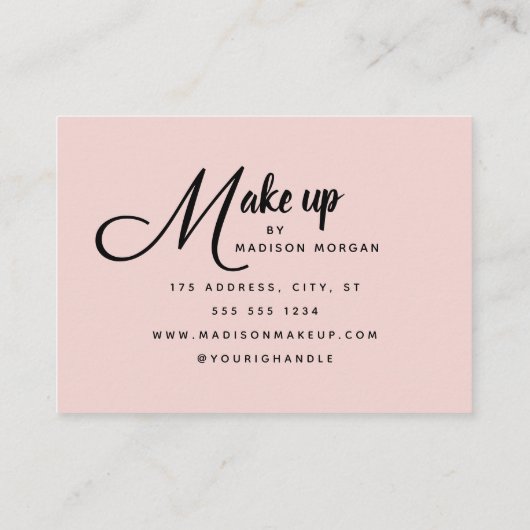 Blush Pink Black Script Photo Makeup Business Card 名刺 (裏面)