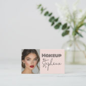 Blush Pink Black Script Photo Makeup Business Card 名刺 (スタンド正面)