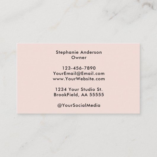 Blush Pink Black Script Photo Makeup Business Card 名刺 (裏面)