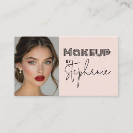 Blush Pink Black Script Photo Makeup Business Card 名刺