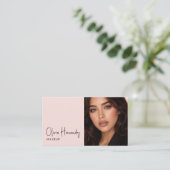 Blush Pink Black Script Photo Makeup Business Card 名刺 (スタンド正面)